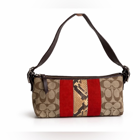 Coach Handbags - Coach Hampton Signature Jacquard Shoulder Bag Brown Red Suede Stripe Y2K Vintage